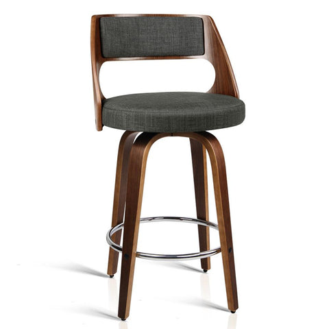 2 x Artiss Wooden Swivel Bar Stools Kitchen Counter Barstool Charcoal Fabric