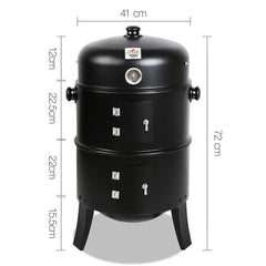 Grillz 3-in-1 Charcoal BBQ Smoker - Black