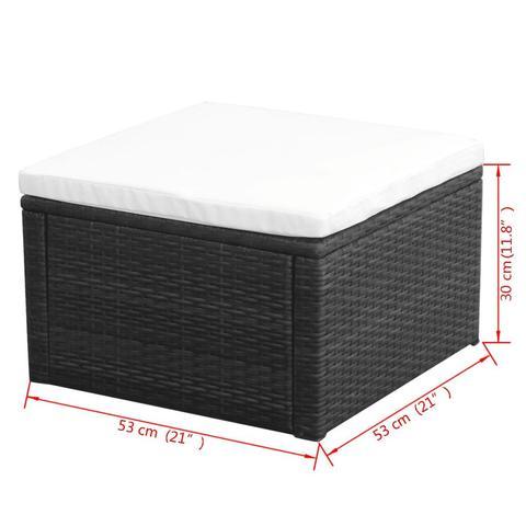 FOOTSTOOL POLY RATTAN OTTOMAN - BLACK - Loungeout