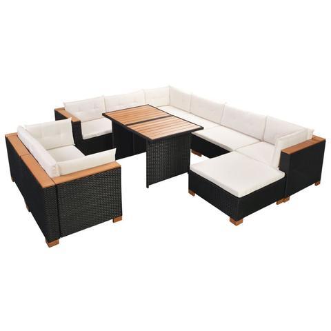 GARDEN DINING RATTAN POLY WOOD TOP SET (32 PCS) - BLACK - Loungeout