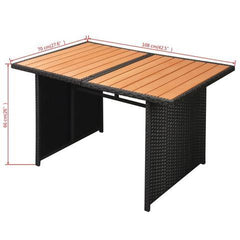 GARDEN DINING RATTAN POLY WOOD TOP SET (32 PCS) - BLACK - Loungeout