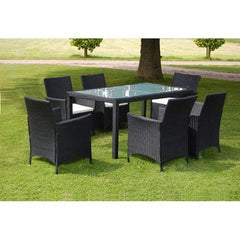 GARDEN FURNITURE POLY RATTAN SET (13 PCS) - BLACK - Loungeout