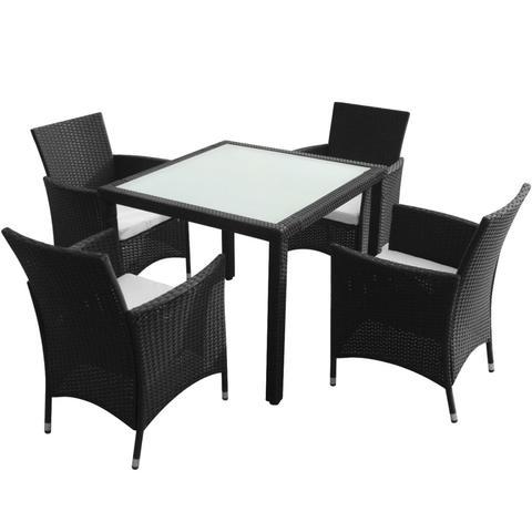 GARDEN FURNITURE POLY RATTAN SET (9 PCS) - BLACK - Loungeout