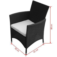 GARDEN FURNITURE POLY RATTAN SET (9 PCS) - BLACK - Loungeout