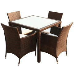 GARDEN FURNITURE POLY RATTAN SET (9 PCS) - BROWN - Loungeout