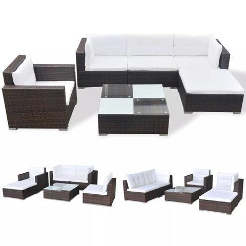 GARDEN SOFA POLY RATTAN SET (17 PCS) - BROWN - Loungeout