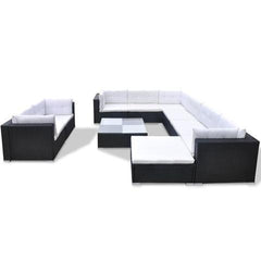 GARDEN SOFA POLY RATTAN SET (32 PCS) - BLACK - Loungeout