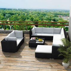 GARDEN SOFA POLY RATTAN SET (32 PCS) - BLACK - Loungeout