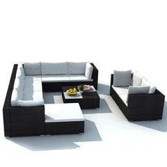 GARDEN SOFA POLY RATTAN SET (32 PCS) - BLACK - Loungeout