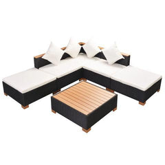 GARDEN SOFA RATTAN POLY WOOD TOP SET (15 PCS) - BLACK - Loungeout