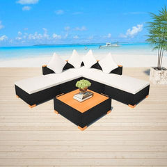 GARDEN SOFA RATTAN POLY WOOD TOP SET (15 PCS) - BLACK - Loungeout