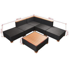 GARDEN SOFA RATTAN POLY WOOD TOP SET (15 PCS) - BLACK - Loungeout