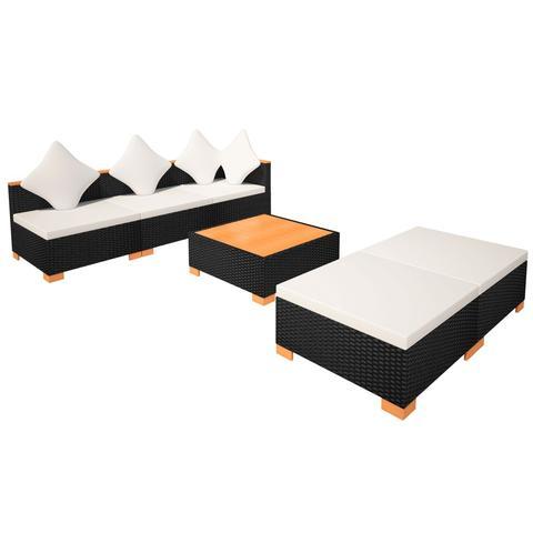 GARDEN SOFA RATTAN POLY WOOD TOP SET (15 PCS) - BLACK - Loungeout