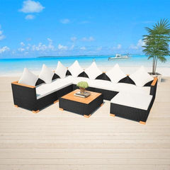 GARDEN SOFA RATTAN POLY WOOD TOP SET (22 PCS) - BLACK - Loungeout