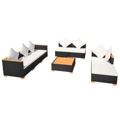 GARDEN SOFA RATTAN POLY WOOD TOP SET (22 PCS) - BLACK - Loungeout