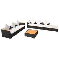 GARDEN SOFA RATTAN POLY WOOD TOP SET (22 PCS) - BLACK - Loungeout