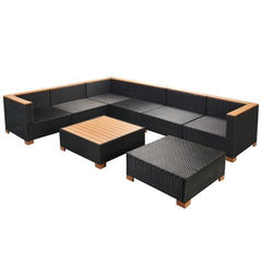 GARDEN SOFA RATTAN POLY WOOD TOP SET (22 PCS) - BLACK - Loungeout