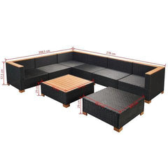 GARDEN SOFA RATTAN POLY WOOD TOP SET (22 PCS) - BLACK - Loungeout