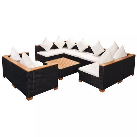 GARDEN SOFA RATTAN POLY WOOD TOP SET (27 PCS) - BLACK - Loungeout