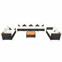 GARDEN SOFA RATTAN POLY WOOD TOP SET (27 PCS) - BLACK - Loungeout
