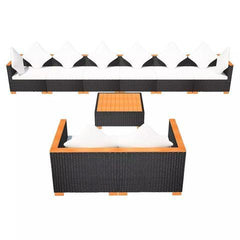 GARDEN SOFA RATTAN POLY WOOD TOP SET (27 PCS) - BLACK - Loungeout
