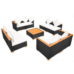 GARDEN SOFA RATTAN POLY WOOD TOP SET (27 PCS) - BLACK - Loungeout
