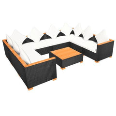 GARDEN SOFA RATTAN POLY WOOD TOP SET (27 PCS) - BLACK - Loungeout