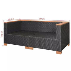 GARDEN SOFA RATTAN POLY WOOD TOP SET (27 PCS) - BLACK - Loungeout