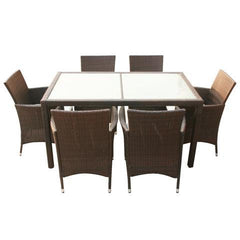 POLY RATTAN 13-PIECE GARDEN FURNITURE SET - BROWN - Loungeout