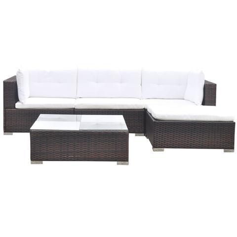 POLY RATTAN 14-PIECE GARDEN SOFA SET - BROWN - Loungeout