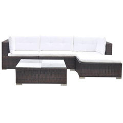 POLY RATTAN 14-PIECE GARDEN SOFA SET - BROWN - Loungeout