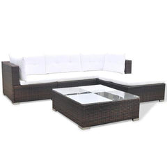 POLY RATTAN 14-PIECE GARDEN SOFA SET - BROWN - Loungeout