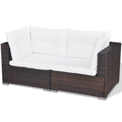 POLY RATTAN 14-PIECE GARDEN SOFA SET - BROWN - Loungeout
