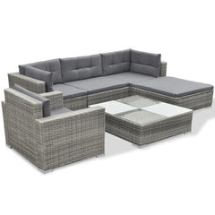 POLY RATTAN 17-PIECE GARDEN SOFA SET (GREY) - Loungeout
