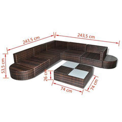 POLY RATTAN 27-PIECE GARDEN SEAT SET - BROWN - Loungeout