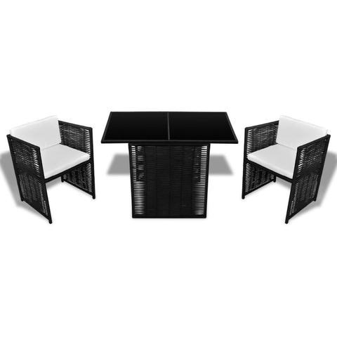 POLY RATTAN 7-PIECE GARDEN DINING SET - BLACK - Loungeout