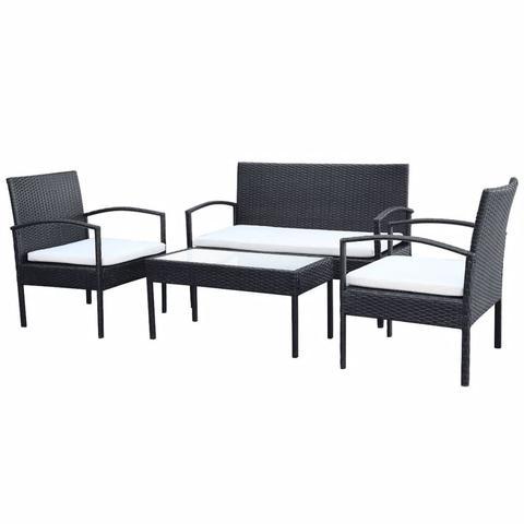 POLY RATTAN 7-PIECE GARDEN SOFA SET - BLACK - Loungeout
