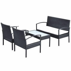 POLY RATTAN 7-PIECE GARDEN SOFA SET - BLACK - Loungeout