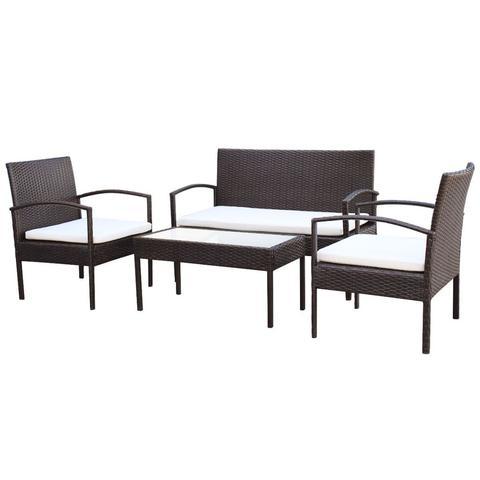 POLY RATTAN 7-PIECE GARDEN SOFA SET - BROWN - Loungeout