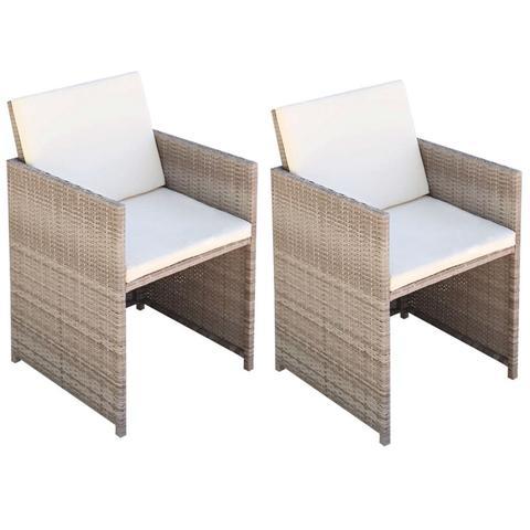 POLY RATTAN DINING CHAIRS (2 PCS) - GREY/BEIGE - Loungeout