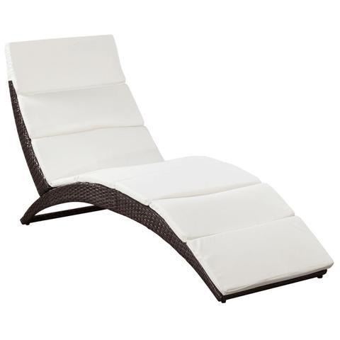 POLY RATTAN FOLD-ABLE SUN LOUNGER WITH CUSHION - BROWN - Loungeout