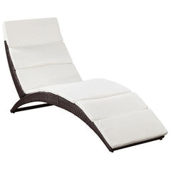 POLY RATTAN FOLD-ABLE SUN LOUNGER WITH CUSHION - BROWN - Loungeout