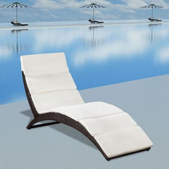 POLY RATTAN FOLD-ABLE SUN LOUNGER WITH CUSHION - BROWN - Loungeout