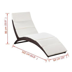 POLY RATTAN FOLD-ABLE SUN LOUNGER WITH CUSHION - BROWN - Loungeout