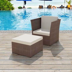 POLY RATTAN GARDEN CHAIR SET (5 PCS) - BROWN - Loungeout