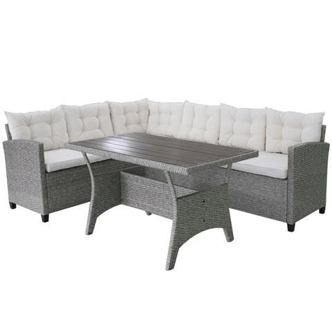 POLY RATTAN GARDEN CORNER SOFA SET (12 PCS) - GREY - Loungeout
