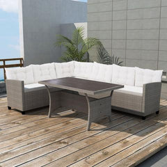 POLY RATTAN GARDEN CORNER SOFA SET (12 PCS) - GREY - Loungeout