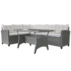 POLY RATTAN GARDEN CORNER SOFA SET (12 PCS) - GREY - Loungeout