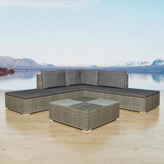 POLY RATTAN GARDEN SOFA SET (15 PCS) - GREY - Loungeout