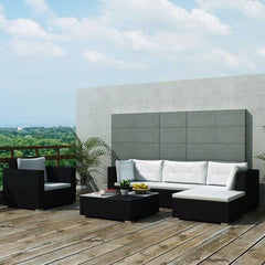 POLY RATTAN GARDEN SOFA SET (17 PCS) - BLACK - Loungeout